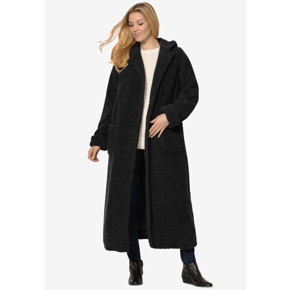 NWT Woman Within Long Hooded Berber Fleece Coat 14/16 - Picture 1 of 8